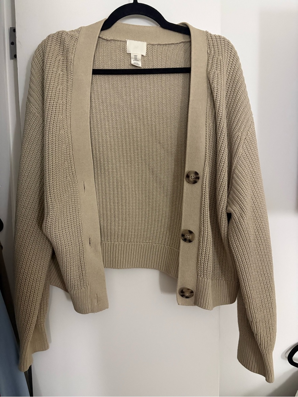 Beige Button-Front Knit Cardigan Sweater